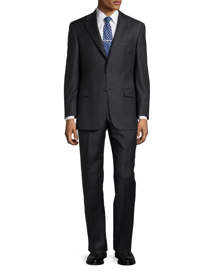 Hickey Freeman Two-piece Plaid Suit, Charcoal (grey), Men's,