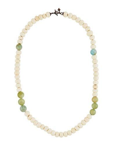 Long Aquamarine & Bone Beaded Necklace