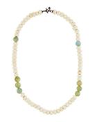 Long Aquamarine & Bone Beaded Necklace