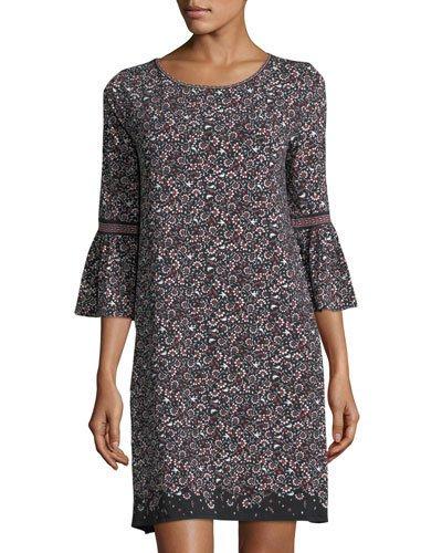 Printed Matte Jersey Bell-sleeve Dress