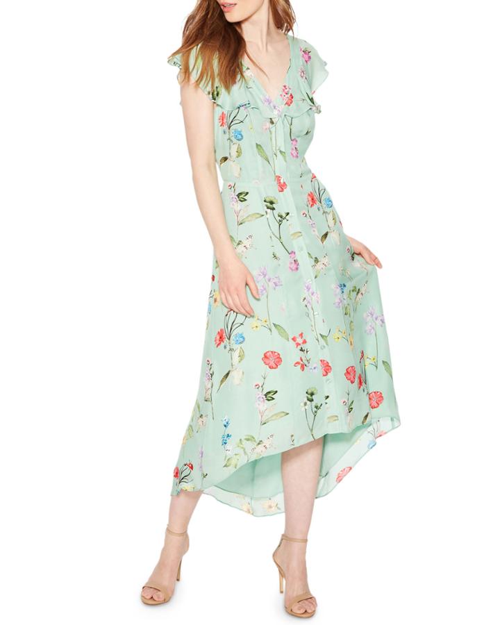 Raven Floral-print V-neck Cap-sleeve High-low Dress