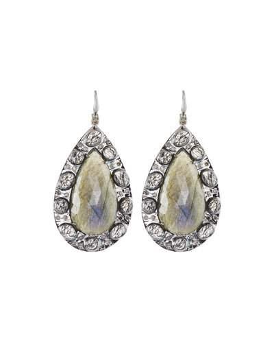 Labradorite, Quartz & Diamond Teardrop Earrings
