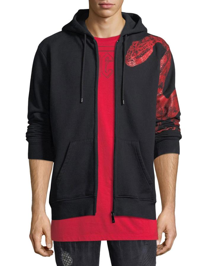 Zip-front Graphic Hoodie W/