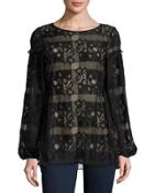Long-sleeve Lace Blouse, Black/nude