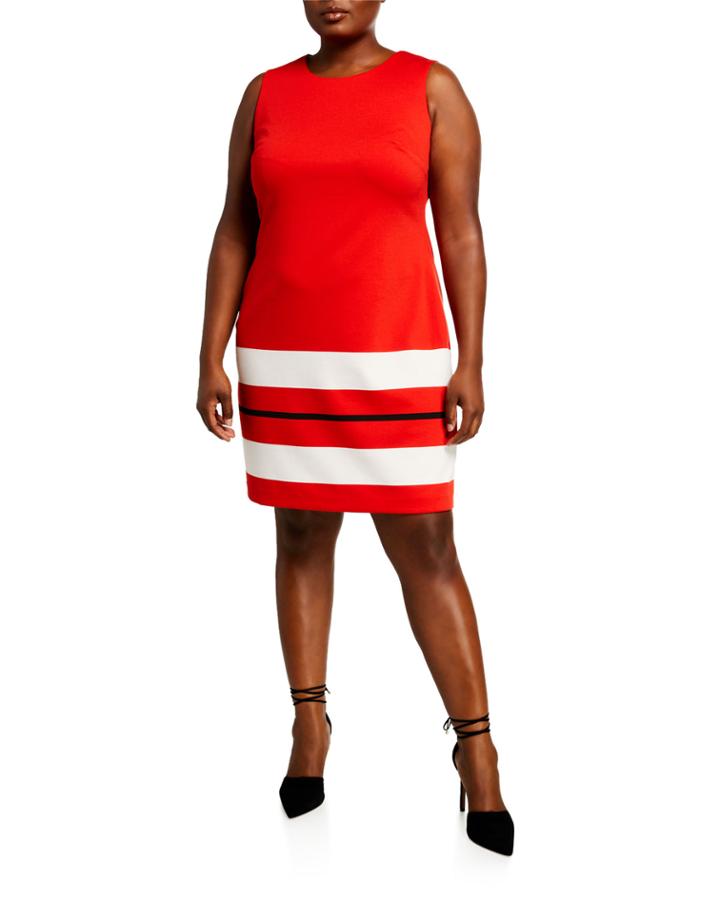 Plus Size Stripe-hem Sleeveless Dress