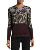 Long-sleeve Printed Knit Top, Black/red