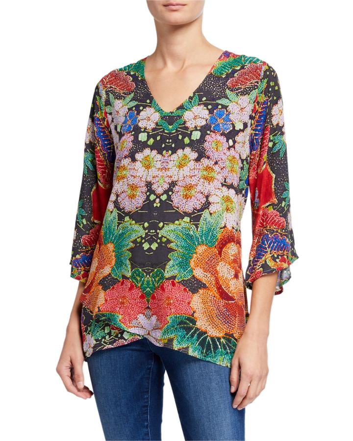 Dralion Printed Challis V-neck Top
