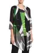 Long Palm-print Georgette Draped Jacket
