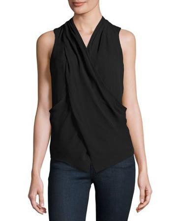 Sleeveless Cross-front Top, Black