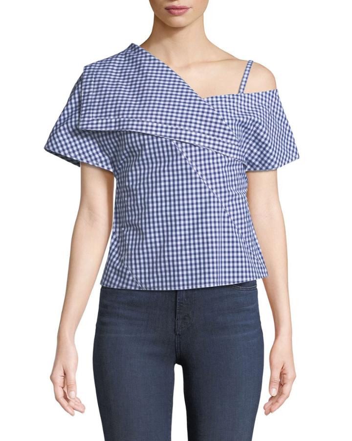 One-shoulder Foldover Hartman Gingham Top