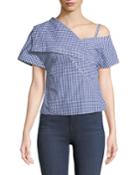One-shoulder Foldover Hartman Gingham Top
