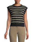 Striped Cap-sleeve Crop Linen/silk