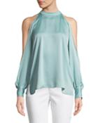 Crepe High-neck Cold-shoulder Blouse