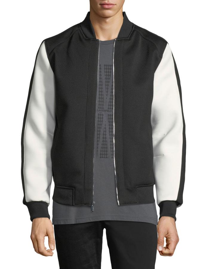 Scuba-sleeve Mesh-front Bomber Jacket