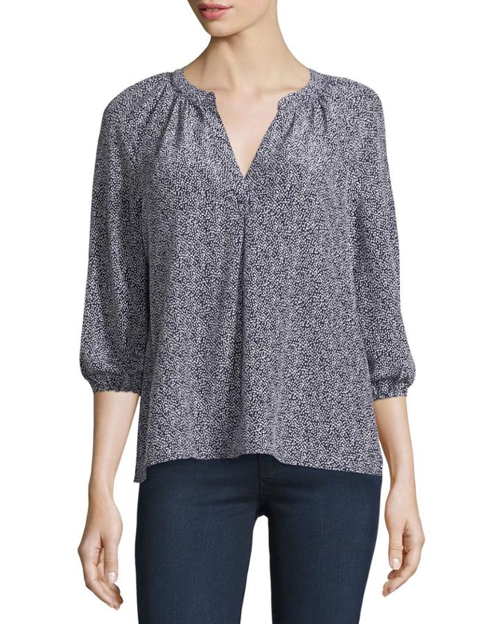Addie B Printed 3/4-sleeve Blouse, Dark Navy