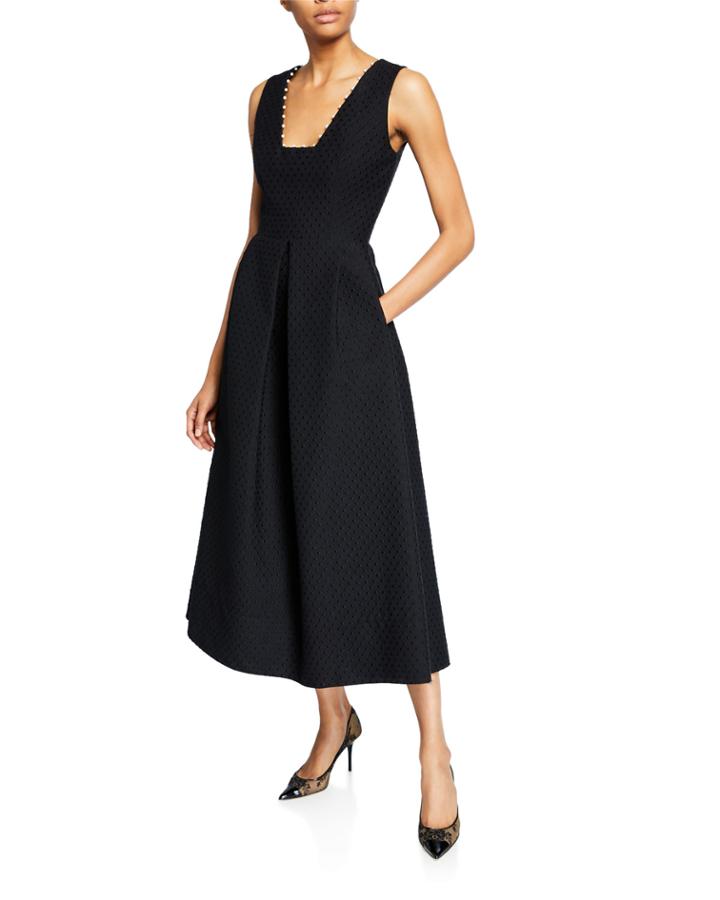 Raised Dot Jacquard Pearly-detail Dress