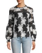 Floral Lace Bubble-sleeve Blouse