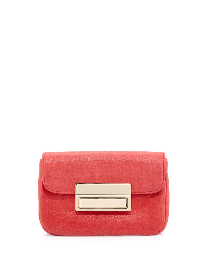Lauren Merkin Iris Snake-skin Embossed Leather Clutch Bag, Coral, Women's