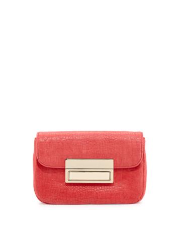 Lauren Merkin Iris Snake-skin Embossed Leather Clutch Bag, Coral, Women's