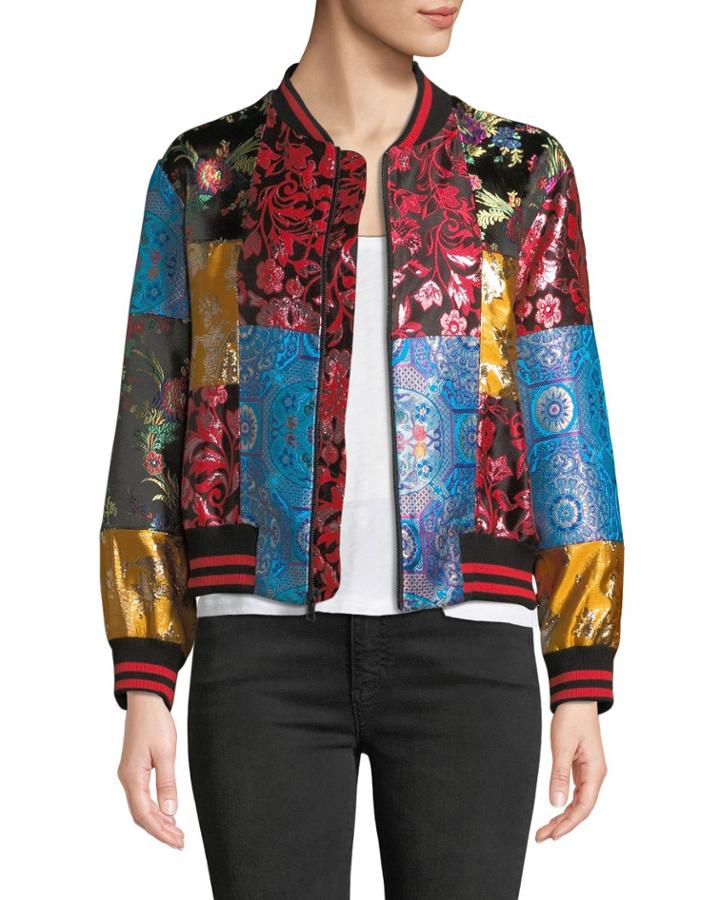 Lila Oversize Patchwork Bomber Jacket