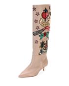 Loveblade Twist-heel Embellished Knee Boot, Poudre