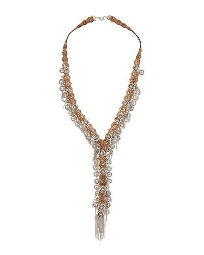 Faux Leather Tasseled Disc Y-drop Necklace