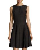 Sleeveless Lace-insert Knit Dress, Black