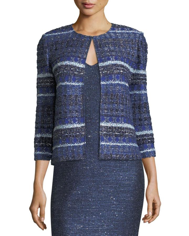 Eva Tweed Striped 3/4-sleeve Jacket