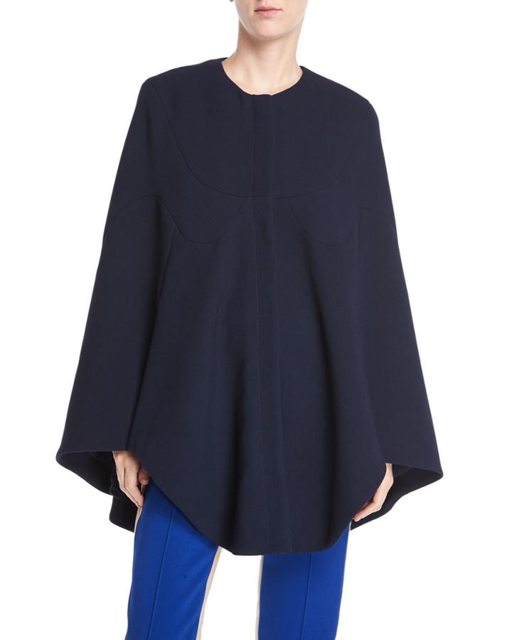 Jewel-neck Seamed Short Cape Coat