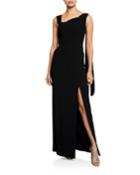 One-shoulder Scalloped-front High-slit Gown