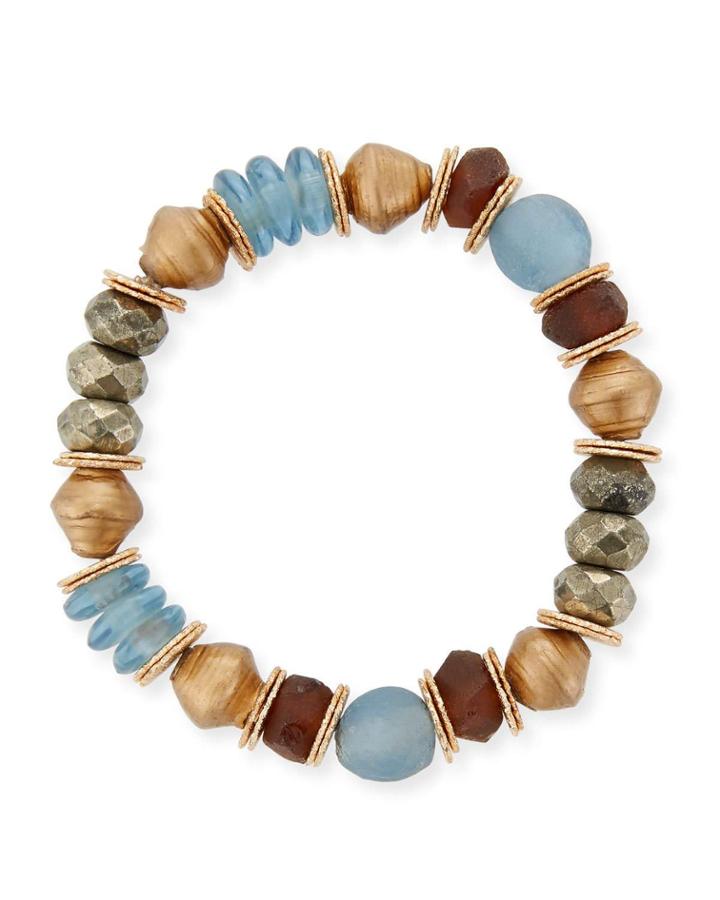 Mixed-media Stretch Bracelet With Pyrite & Glass