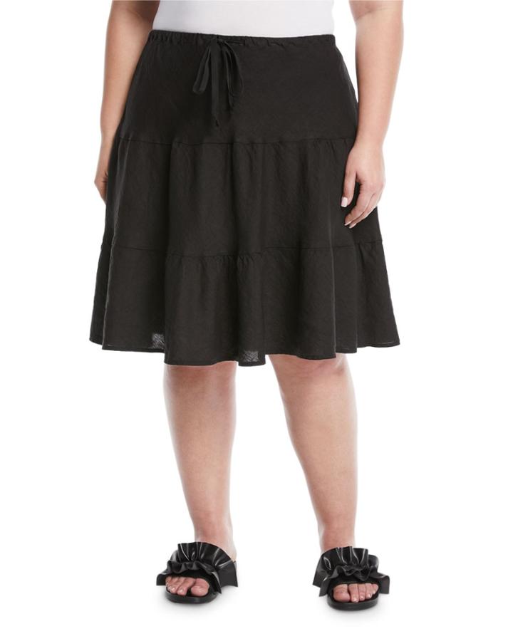 Tiered Linen Midi Skirt,