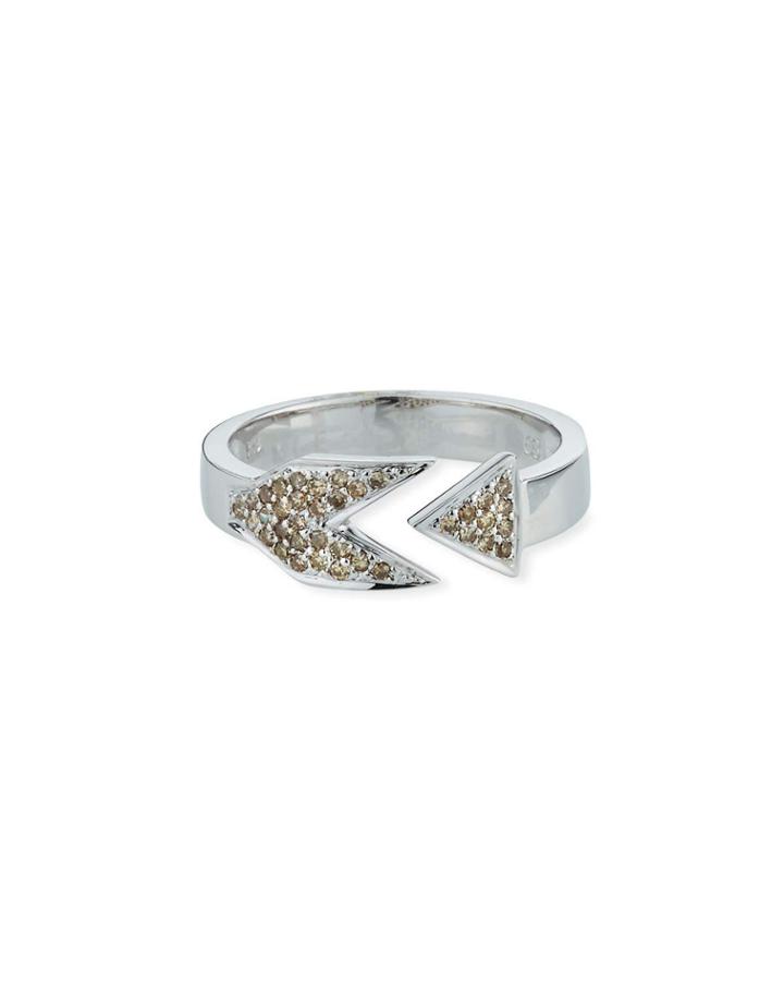 14k White Gold Open Arrow Ring With Brown Diamonds,