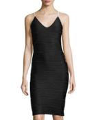 Wave-striped Sleeveless Bodycon Dress, Black