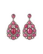 Mixed-cut Glass Ruby Drop Earrings W/ Diamonds
