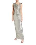 Metallic Column Gown W/