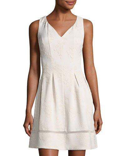 Floral-embossed Jacquard Dress, Champagne