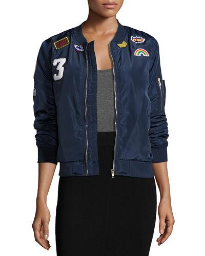 Patched Satin Bomber Jacket