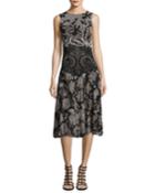 Sleeveless Floral Lace-print Dress, Black