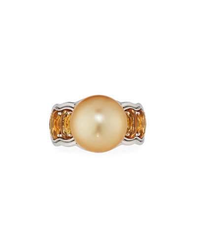 18k Golden South Sea Pearl & Citrine Cocktail Ring,