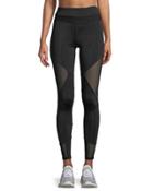 Diamond Long Mesh-side Leggings, Black