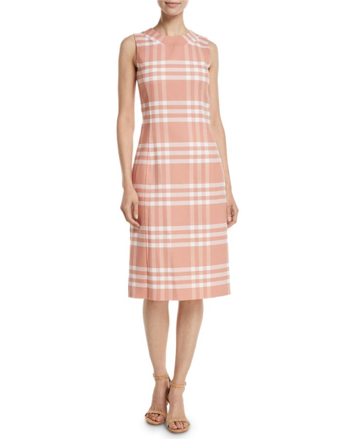 Sleeveless High-neck Plaid Wool Sheath