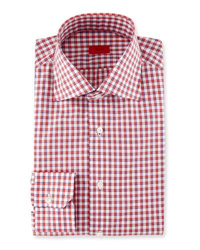 Box-check Dress Shirt, Red/navy