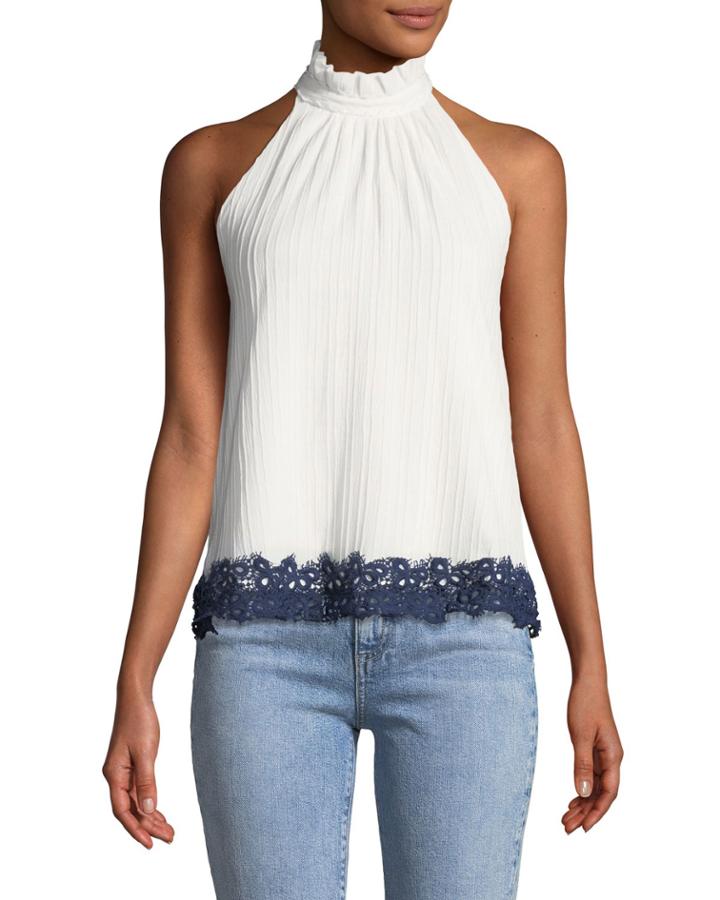 Lace-trim Halter-neck Blouse