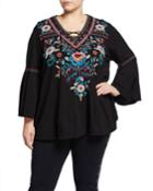 Plus Size Oman Lace-up Bell-sleeve