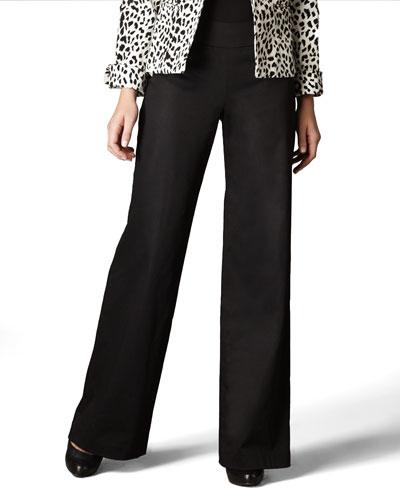 Contoured-waist Wide-leg Pants, Black