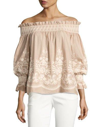 Embroidered Off-the-shoulder Top,