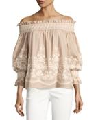 Embroidered Off-the-shoulder Top,