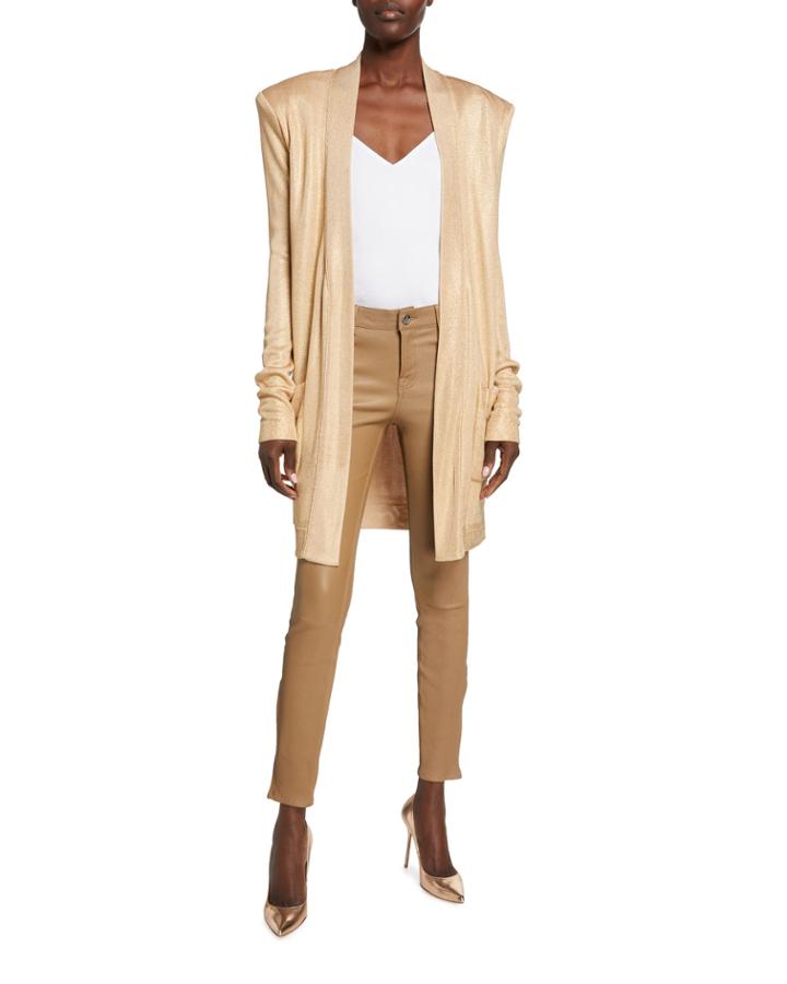 Open Front Metallic Belted Cardigan