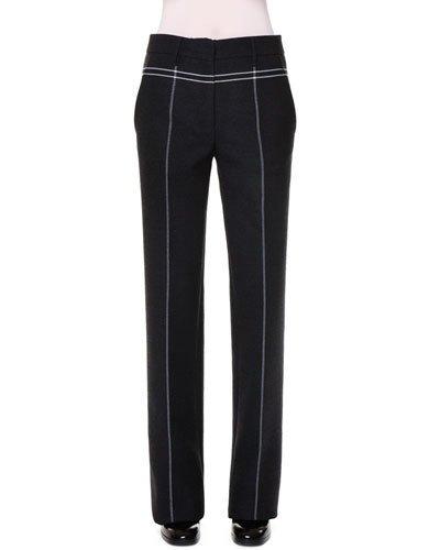 Flared Windowpane Trimmed Pants